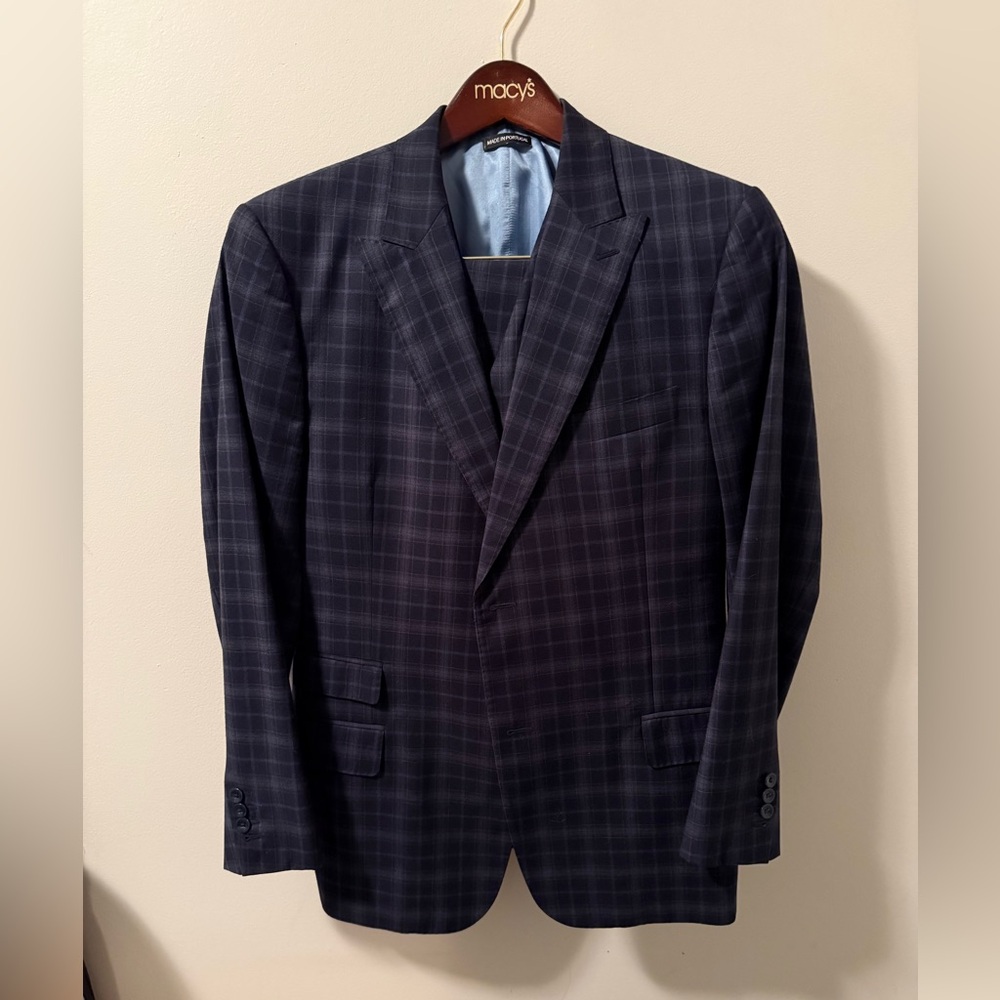 Men's J Hilburn Navy Plaid 3-piece Suit